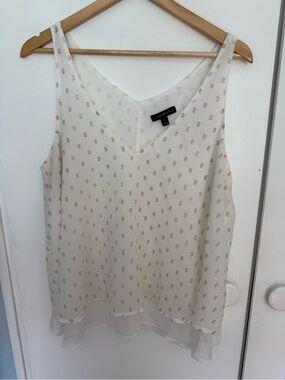Lane Bryant Ivory Chiffon V-Neck Tank with Gold Square Accents size 14 LNC